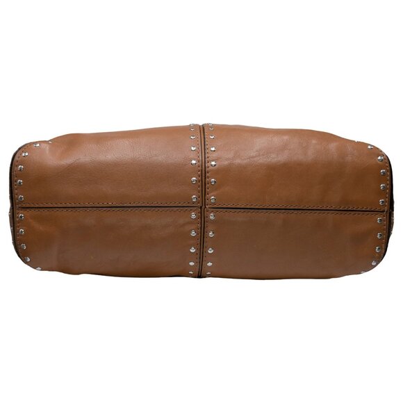 Michael Kors Leather Astor Tote Bag Tan Brown Shoulder Bag 2 Straps Studded 15" - Picture 8 of 13